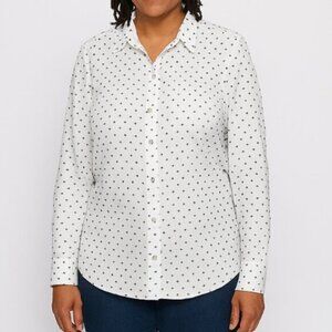 Fox Croft Women's 4 White Black Polka Dot Long Sleeve Button Up Cotton Shirt